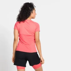 T-Shirt Odlo Women T-Shirt S/S 1/2 Zip Axalp Trail Siesta -Outdoorsupply Winkel 313301 30716 3
